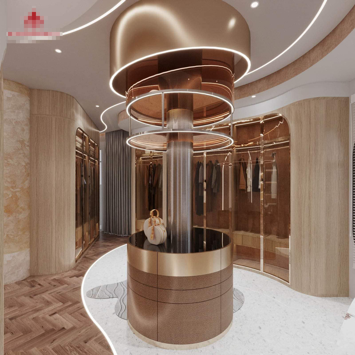 Phòng thay đồ sang chảnh như showroom trưng bày đồ hiệu.