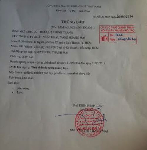 Quá hoảng loạn tinh thần, giám đốc công ty Hoàng Mai đã phải nhập viện và công ty tạm ngưng kinh doanh.