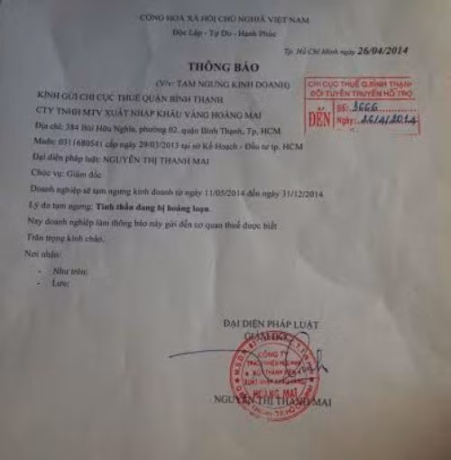 Quá hoảng loạn tinh thần, giám đốc công ty Hoàng Mai đã phải nhập viện và công ty tạm ngưng kinh doanh.