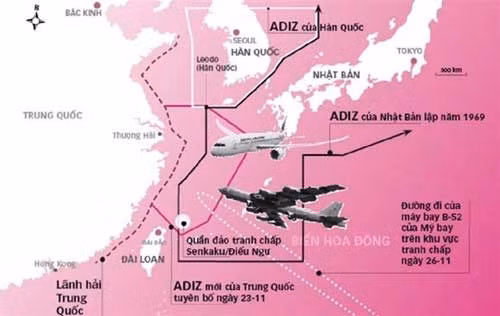 Các vùng ADIZ trên biển Hoa Đông.
