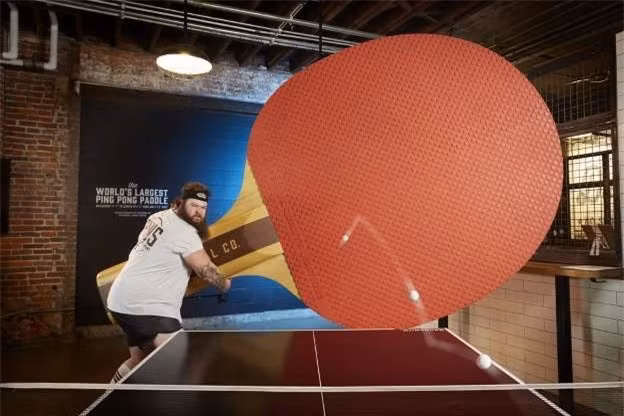  Vợt bóng bàn to nhất thế giới, với chiều cao 3,53m và chiều rộng 2,02m thuộc về Rise Brands, tại Ohio, Mỹ. 