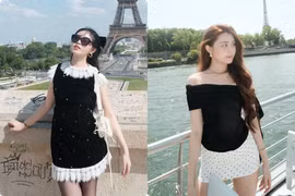 Con gái Quyền Linh thả dáng bên tháp Eiffel lần đầu đến Pháp