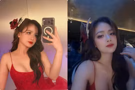 Dương Hoàng Yến để lộ thềm ngực trễ nải trong váy đỏ lấp lánh