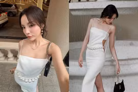 Hoa hậu Kỳ Duyên đốt mắt fan với đầm trắng cắt xẻ hiểm hóc