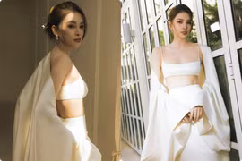 Tiểu Vy diện áo chỉ ngắn bằng gang tay, lộ bờ vai gợi cảm