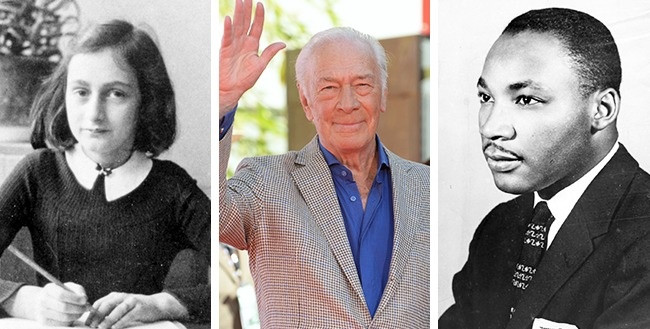 3. Martin Luther King Jr., nhà văn Anne Frank và diễn viên Christopher Plummer sinh cùng năm Nhiều người sẽ có cảm giác nhà hoạt động dân quyền Martin Luther King và nhà văn Anne Frank ở hai thời đại khác nhau, nhưng thực ra họ sinh cùng năm 1929, và diễn viên Hollywood nổi tiếng Christopher Plummer cũng vậy.