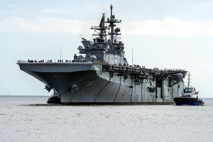 Tàu đầu tiên lớp America có tên USS America (LHA-6) được bàn giao cho Hải quân Mỹ năm 2014. Hải quân Mỹ dự tính sẽ đóng 3 tàu lớp này với giá mỗi chiếc khoảng 2,4 tỉ USD, chiếc thứ 2 mang tên USS Tripoli (LHA-7), dự kiến sẽ hoàn thành vào năm 2018.