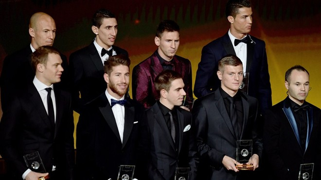 9 trong số 11 cầu thủ thuộc đội hình xuất sắc nhất 2014. Ảnh: FIFA.