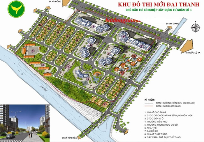 Trong đó, dự án Khu đô thị Đại Thanh (Hoàng Mai) là dự án tập trung nhiều sai phạm nhất của Mường Thanh. Cụ thể, dự án được xây dựng khi chưa có quyết định giao đất; chưa được các cấp có thẩm quyền phê duyệt, chuyển nhượng bất hợp pháp, chưa nộp tiền sử dụng đất. Ảnh: Quy hoạch tổng thể khu đô thị Đại Thanh. Nguồn: Daithanh.info