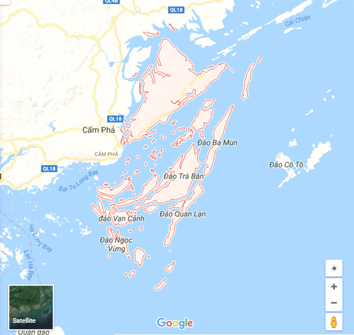 Thủ tướng Nguyễn Xuân Phúc vừa đồng ý về chủ trương cho phép tỉnh Quảng Ninh tổ chức triển khai lập quy hoạch tổng thể phát triển kinh tế xã hội và lập lại quy hoạch chung xây dựng đặc khu kinh tế Vân Đồn theo định hướng là đơn vị hành chính - kinh tế đặc biệt. Ảnh: địa giới tự nhiên huyện đảo Vân Đồn. Nguồn: Google map. 