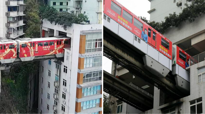 Có thể thấy, đường ray tàu hỏa được xây dựng đi xuyên qua “lỗ hổng” trong tòa chung cư 19 tầng.