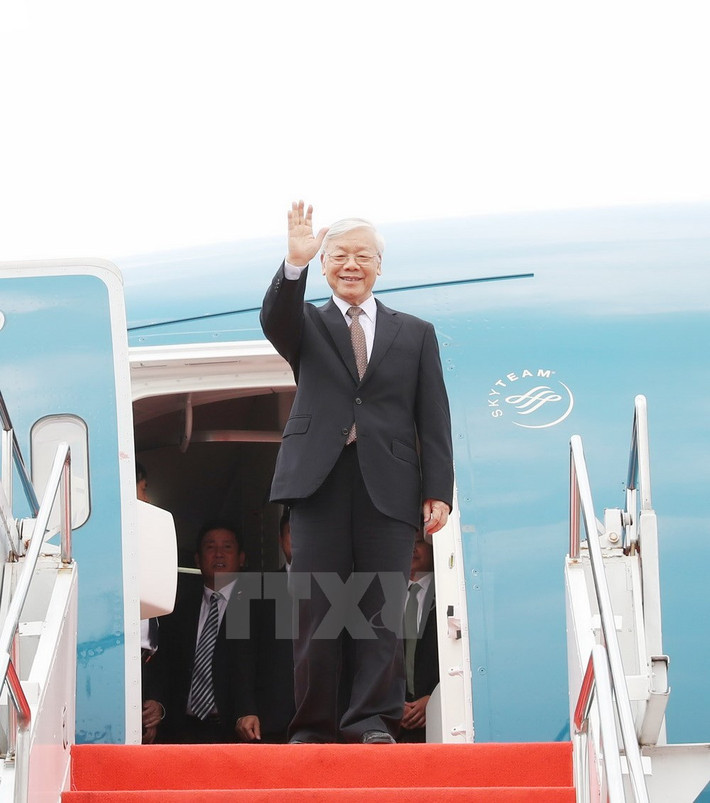 Tổng Bí thư Nguyễn Phú Trọng đến sân bay quốc tế Soekarno-Hatta.