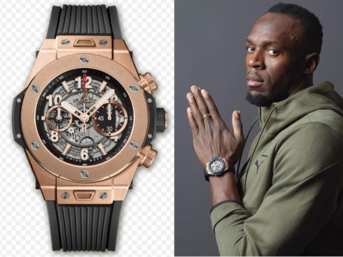 Usain Bolt chạy cũng nhanh mà dùng hàng hiệu cũng thức thời chẳng kém ai! Ngôi sao điền kinh Jamaica sở hữu một chiếc Hublot Big Bang UNICO giá gần 1 tỷ. Được biết, đây là chiếc đồng hồ được Hublot sản xuất vào đầu mùa giải năm 2016 để kỷ niệm mùa thi đấu cuối cùng của Usain Bolt.