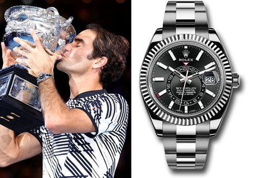 Là một trong những đại sứ của Rolex nên thật khó mà tìm được một khoảnh khắc Roger Federer nâng cúp mà không có một chiếc Rolex trên tay. Một trong những chiếc đắt giá nhất trong bộ sưu tập đồng hồ của ngôi sao quần vợt 37 tuổi là Rolex Sky-Dweller, được cho là c hiếc đồng hồ phức tạp nhất mà hãng này từng chế tạo. Giá của nó vào khoảng 300 triệu đồng.