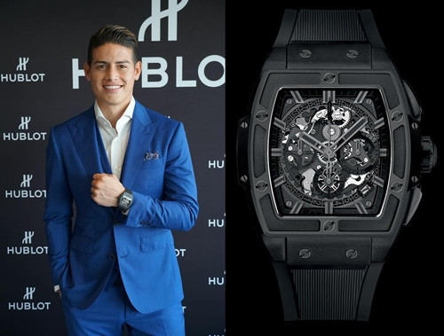 Chiếc Hublot Spirit of Big Bang All Black gây ấn tượng với một màu đen trên toàn bộ chiếc đồng hồ cũng đã tiêu tốn của ngôi sao số 1 của đội tuyển Colombia – James Rodriguez hơn 500 triệu đồng.