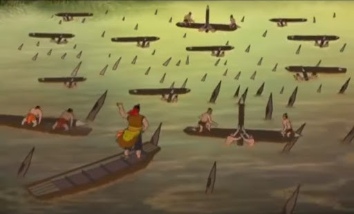 Sáng ngày 9/4/1288, khi đoàn thuyền của Ô Mã Nhi tiến vào sông Bạch Đằng nhân lúc nước lớn, thủy quân nhà Trần tràn ra giao chiến, rồi giả thua bỏ chạy. Trúng kế, thuyền giặc di chuyển vào sâu bên trong sông Bạch Đằng, tiến vào bãi cọc.