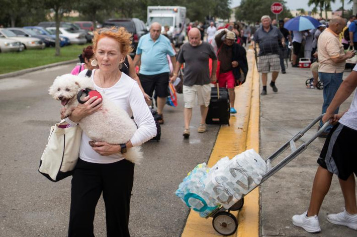 Cư dân Florida mang theo tài sản và thú cưng đến nơi trú bão ở Estero. Ảnh: REUTERS