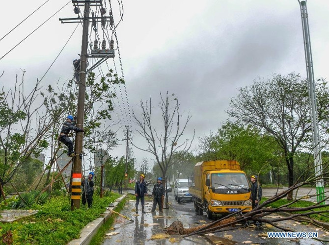 Siêu bão chưa vào đất liền, nhưng nhiều cây cối đã bị đổ gãy.