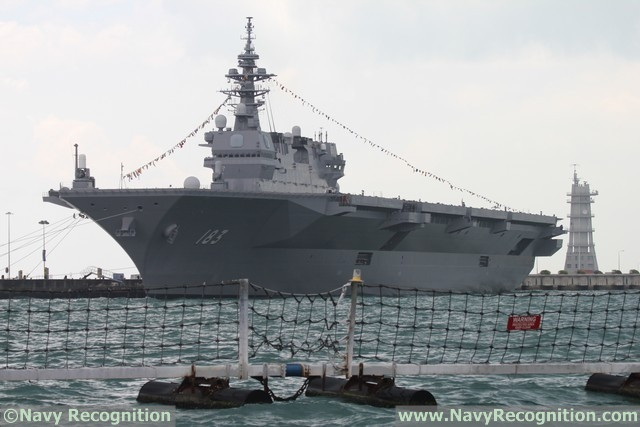 Tàu sân bay trực thăng JDS Izumo của Nhật Bản lần đầu tham dự duyệt binh ở Singapore. Nguồn ảnh: Navy Recognition