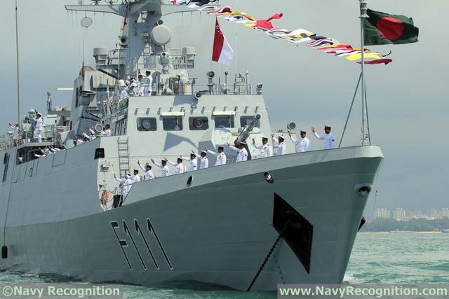 Tàu hộ vệ tên lửa BNS Shadhinota của Hải quân Bangladesh. Đây là một trong những lớp tàu chiến tốt nhất Bangladesh, thuộc lớp Type 056 do Trung Quốc chế tạo. Nguồn ảnh: Navy Recognition