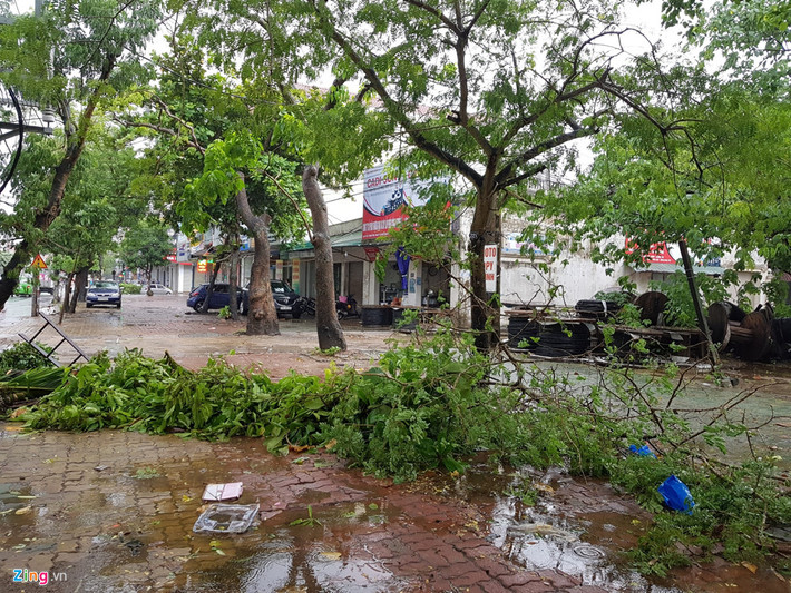 Đường Lê Lợi, TP Vinh, vắng bóng người do ảnh hưởng bão số 10. Hiện tại khu vực này đang mưa rất to. Ảnh: Lê Hiếu.