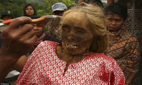 Đây là nghi thức, tập tục mai táng kỳ lạ có từ lâu đời của bộ tộc Toraja tỉnh Nam Sulawesi, Indonesia. Người Toraja bị cô lập và dường như tách biệt với thế giới bên ngoài từ xa xưa bởi những tin đồn về ma thuật thần kỳ, làm cho xác chết đi đứng bình thường.