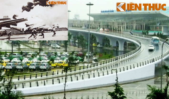 Cảng Hàng không Quốc tế Tân Sơn Nhất hiện đại sau 39 năm thống nhất đất nước (ảnh lớn) và thời khắc quân Giải phóng tiến vào sân bay Tân Sơn Nhất sáng 30/4/1975 (ảnh nhỏ).