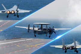 Trung Quốc trình diễn phóng tiêm kích tàng hình trên tàu Phúc Kiến