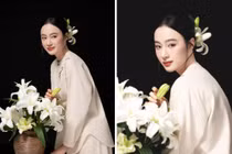 Angela Phương Trinh gây chú ý tạo dáng bên hoa loa kèn