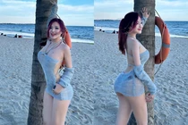 Hot girl áo dài Đồng Nai tạo dáng ở cây dừa khoe chân dài