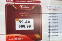 Biển số xe máy 99AA-999.99 của Bắc Ninh chốt giá tới 2,66 tỷ đồng