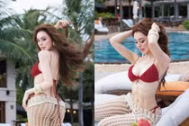 Hot girl Trang Nemo khoe vóc dáng gợi cảm trong bộ bikini bên hồ bơi