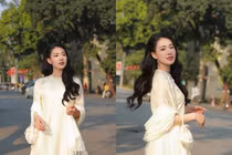 “Nàng thơ” Nguyễn Minh Trang dịu dàng trong tà áo dài bên Hồ Gươm