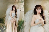 “Hot girl bi-a” Lê Tuyết Anh khoe nhan sắc với bộ cánh thiên thần