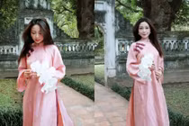 Vợ cầu thủ Phan Văn Đức thướt tha, dịu dàng trong tà áo dài truyền thống