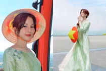 Diệp Lâm Anh khoe nhan sắc rạng rỡ trong tà áo dài đi lễ chùa