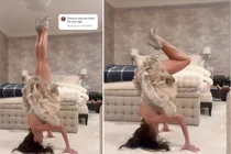 Nữ HLV yoga mặc váy ngắn trồng cây chuối gây tranh cãi