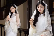 Hot girl TikTok Quỳnh Trương diện áo dài và khăn voan tựa nàng thơ