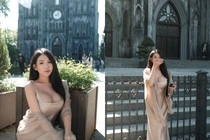 Hot girl phòng gym Vy Vy Baby xuống phố với váy lụa 'dính sát người'