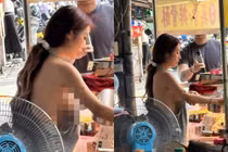 Mặc tạp dề đứng bán sườn, nàng hot girl hút khách không ngờ