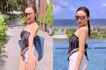 Huyền Baby gây sốt với phong cách biến tấu khăn hiệu thành áo