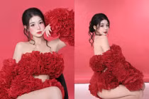 Hot girl Trà Hạ Ly 'đốt mắt' người nhìn với váy đỏ rực rỡ tựa cánh hồng nhung