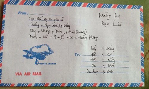 "Sái quai hàm" với những kiểu ghi phong bì mừng cưới "siêu lầy"