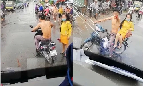 Video: Thanh niên ném gạch, đấm vỡ kính xe khách khi bị tạt nước cống