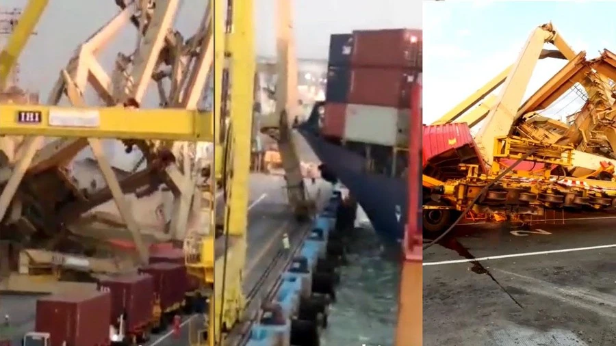 Video: Kinh hoàng cần trục khổng lồ đổ ụp xuống đầu công nhân trên bến cảng