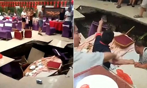 Video: Hố tử thần nuốt chửng cả bàn tiệc và 6 người đang ăn cưới