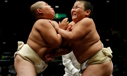Xem trẻ em Nhật đấu võ sumo rèn tính can đảm