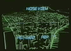 br/> Thành phố ảo trong Escape from New York (1981): Thời điểm Escape From New York được thực hiện, CGI vẫn là công nghệ vô cùng đắt đỏ. Do đó, hình ảnh thành phố ảo hiển thị trên màn hình vi tính của nhân vật Snake Plissken thực chất là mô hình được dựng theo tỷ lệ thu nhỏ. Đội ngũ thiết kế mỹ thuật đã dựng sa bàn thành phố New York, phủ sơn sơn đen, rồi viền cạnh các tòa nhà bằng băng dính màu xanh neon. Tiếp đến, họ quay mô hình này từ trên xuống, tạo ra ấn tượng về một thành phố ảo mà kịch bản yêu cầu. Ảnh: AVCO Embassy Pictures.