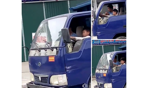 Video: Bé trai lái xe tải chạy băng băng trên phố Sầm Sơn