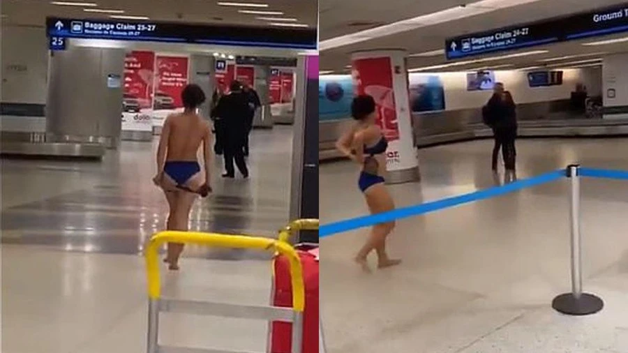 Video: Gái trẻ "cởi sạch", khỏa thân dạo quanh sân bay
